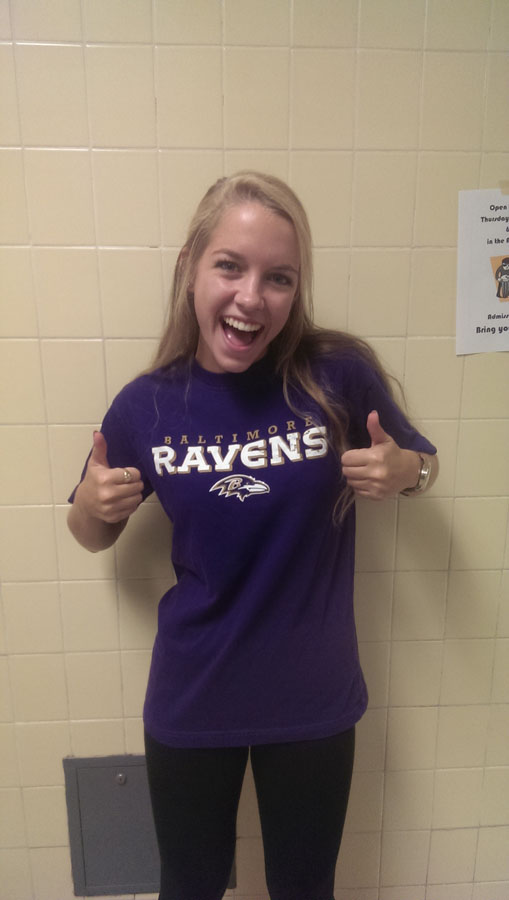 Senior Taylor Wenzl sports her Ravens t-shirt in preparation for the 8:25 p.m. game against the Pittsburgh Steelers Sept. 11.