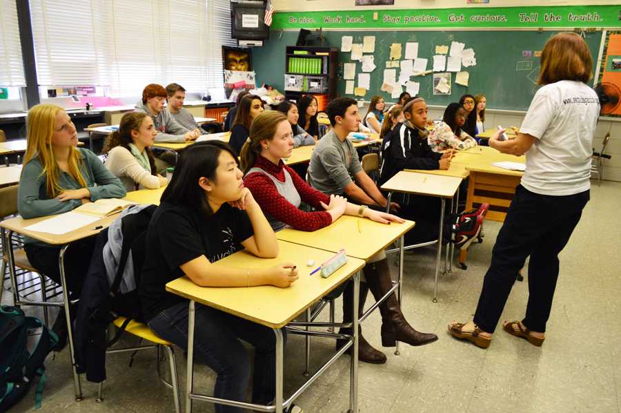 Smaller class enhances discussions. Advance Placement English 11 teacher Debbie Hamilton teaches strategies for AP and SAT testing. Among other techniques, the class discussed the benefits of guessing on AP multiple-choice questions.