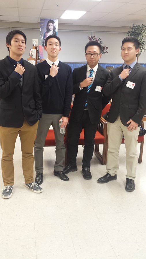 Left to right: Senior Vincent Song and juniors Sean Lim, Hojin Yoon and John Kim, all competed in the Regional Conference for the Future Business Leaders of America and qualified for the State Conference. 