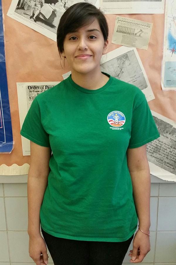 Senior Kim Mejia sports her space camp tshirt April 17. Mejia was one of the students who went to space camp with the engineering program over spring break.