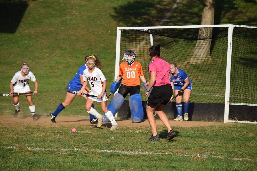 Sophomore midfielder Mae Dickens gets to a ball in scoring position.