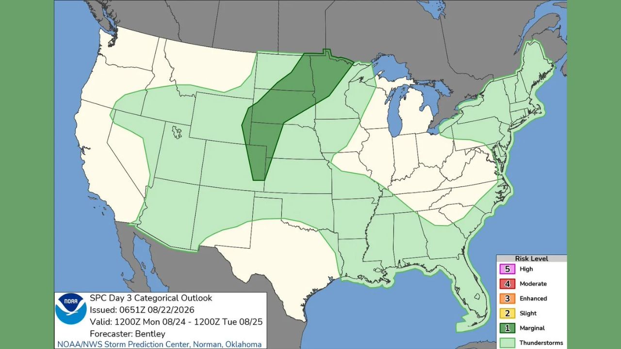 Rapid City and the Central High Plains Face Marginal Severe Threat Monday as Storm Prediction Center Looks Three Days Ahead