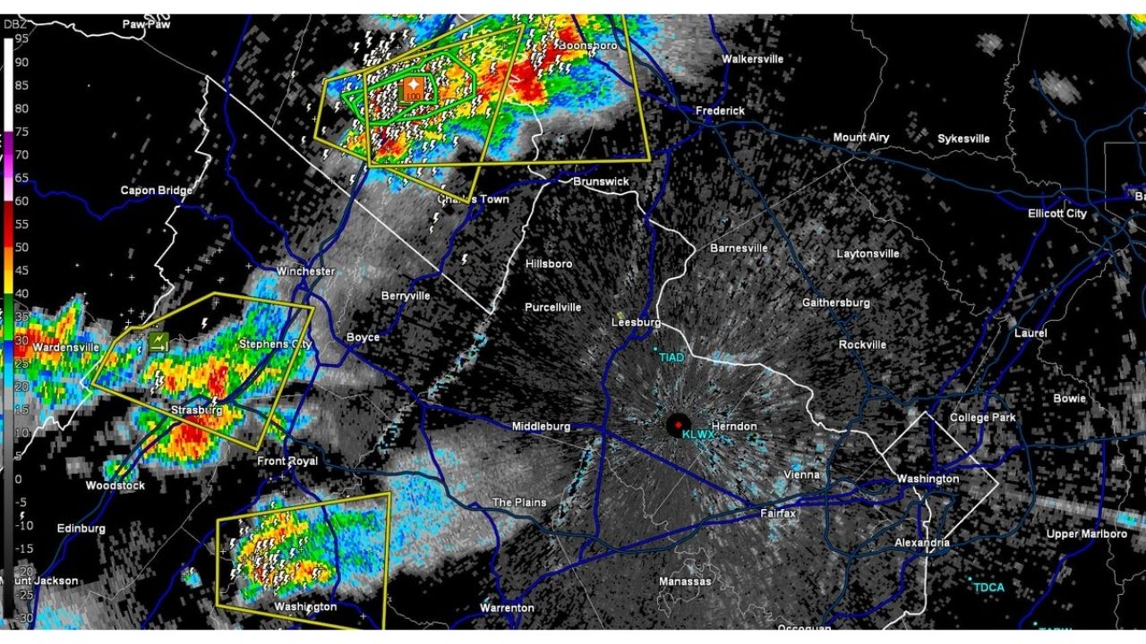 2 to 4 Inch Flash Flooding Threat Builds North of Charles Town as Damaging Wind Storms Cross Blue Ridge Toward DC Metro