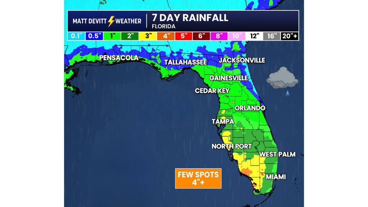 Repeated Rounds of Rain Target Tampa and West Palm With Isolated 4 Inch Totals as Dolly’s Remnants Add Moisture Next Week