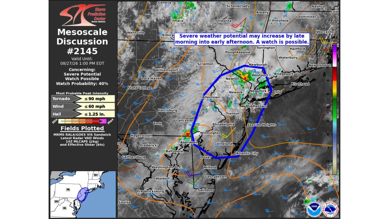 60 MPH Winds and Isolated Tornado Threat Could Trigger Watch Across New York City Metro to Atlantic City by Early Afternoon
