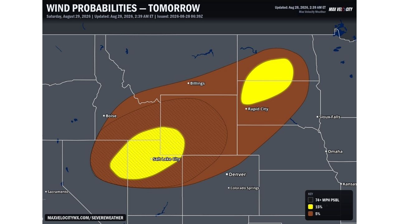 75 MPH Hurricane Force Winds Set to Slam Salt Lake City and Rapid City Saturday in Explosive Two State Threat