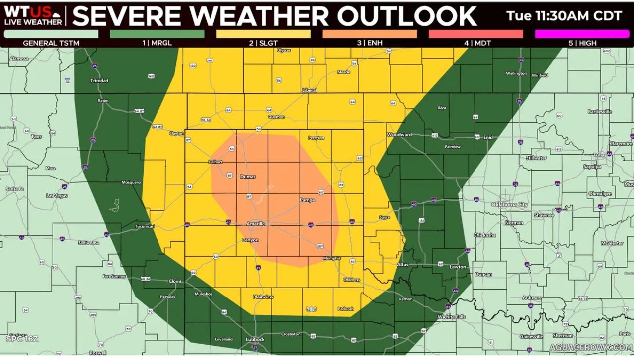80 MPH Wind Gusts and Isolated Large Hail Prompt Enhanced Risk Upgrade for Texas Panhandle This Evening