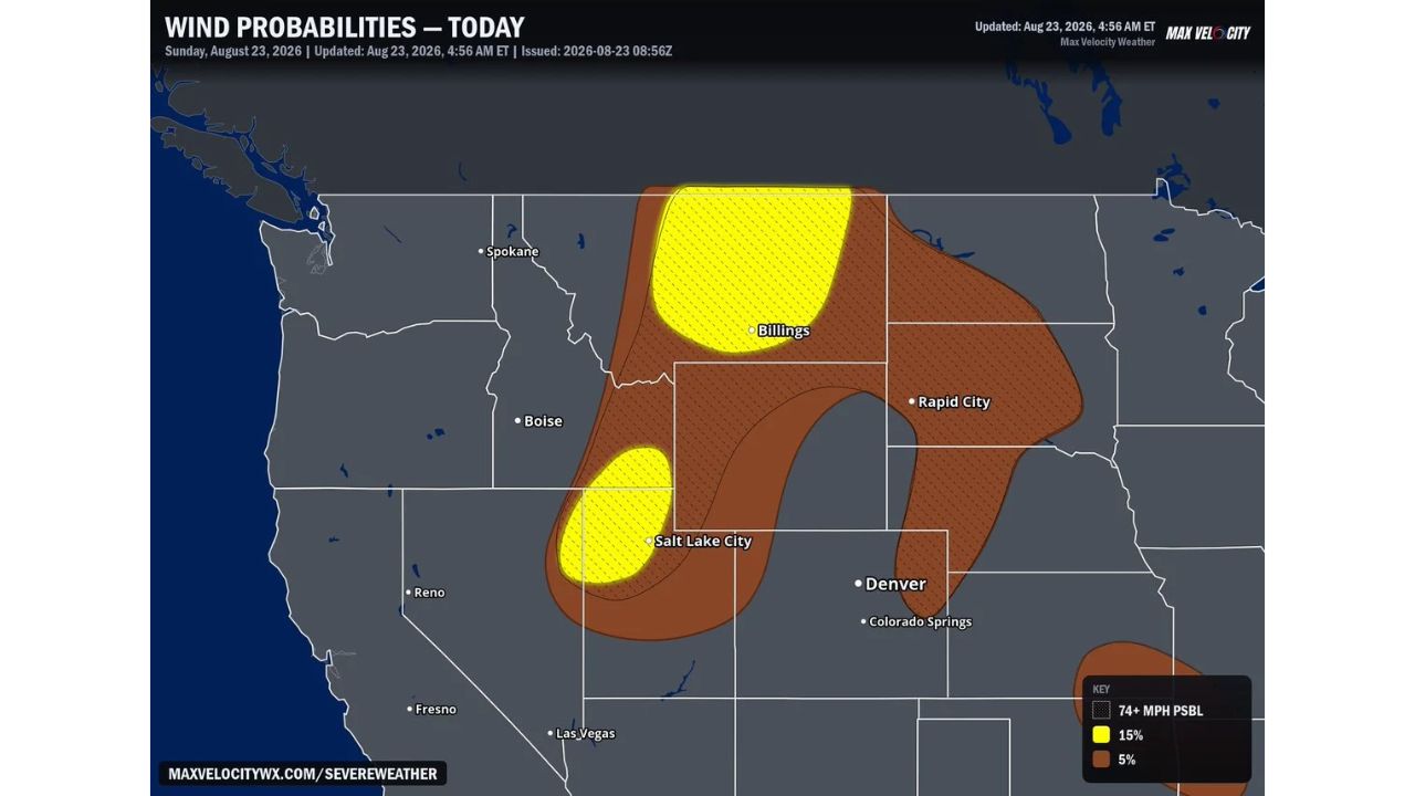 Billings and Salt Lake City Face 75 MPH Wind Gust Threat as North and South Dakota Add Risk for 2-Inch Hail