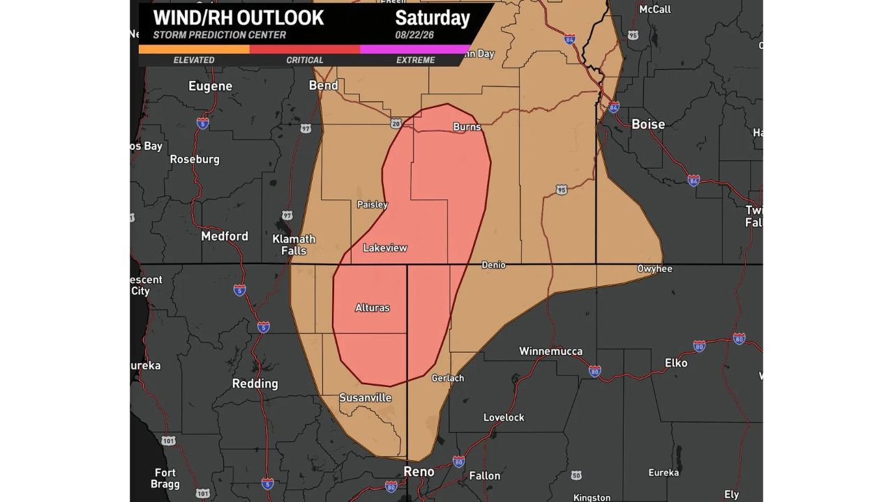 Burns, Lakeview and Susanville Face Critical Fire Danger Saturday as 25 MPH Winds and 15 Percent Humidity Return to the Northwest