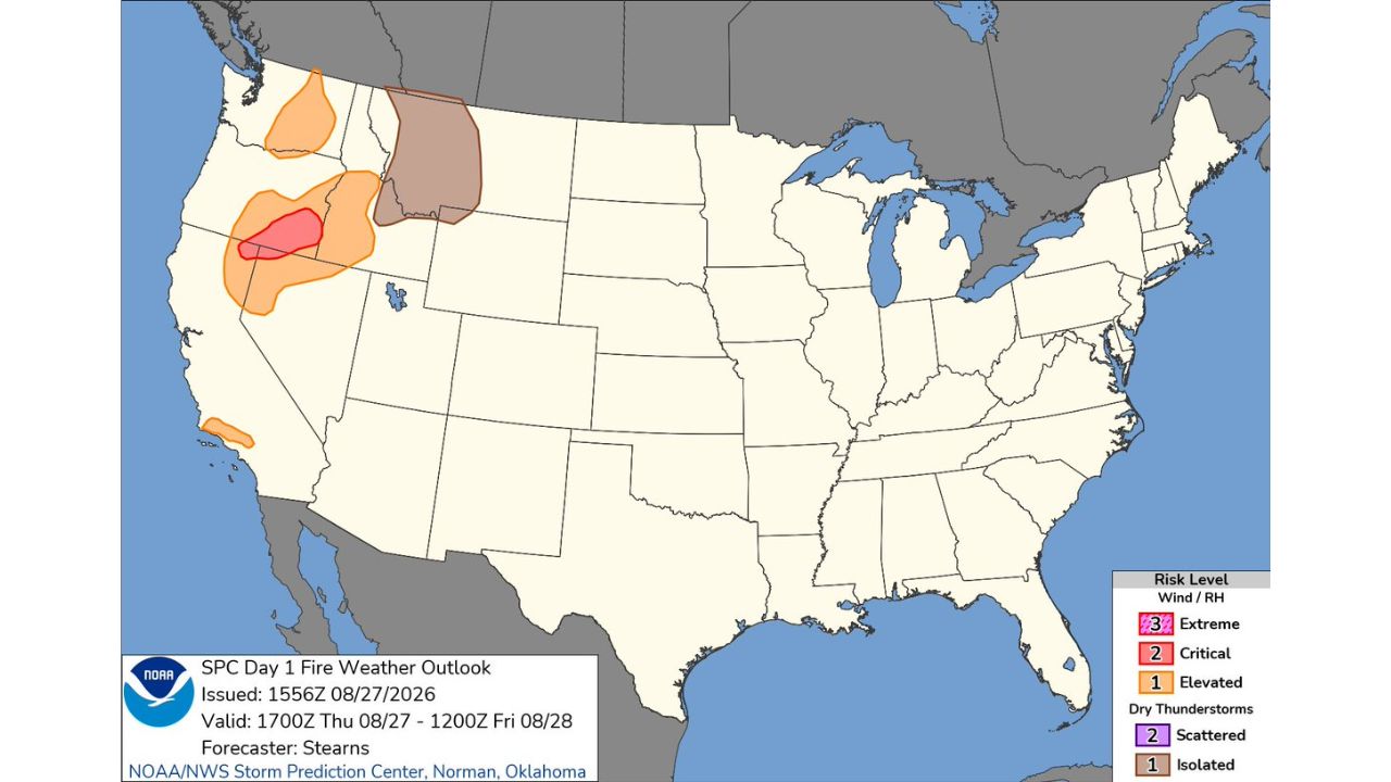 Critical Fire Weather Conditions Target Far Northeastern California, Northwestern Nevada Today as Elevated Risk Spreads Into Oregon