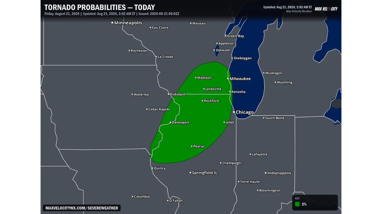 Davenport to Milwaukee Face Quick Tornado Risk This Afternoon as Scattered Storms Develop Across Southern Wisconsin and Northern Illinois