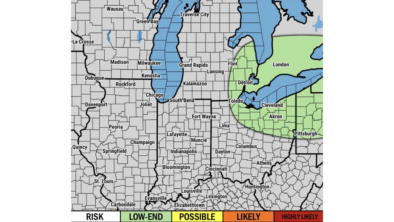 Detroit and Cleveland Face Low-End Storm Risk Tonight as Exiting System Brings Final Round of Damaging Wind and Hail