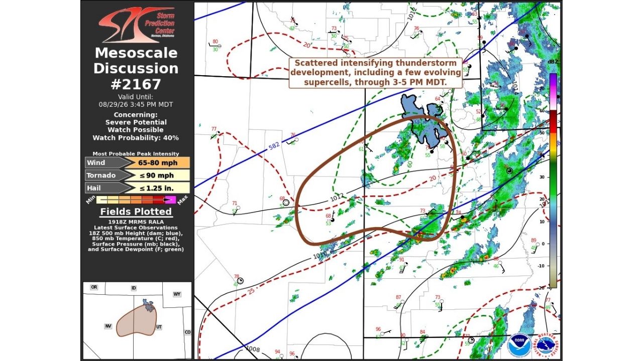 Evolving Supercells Threaten 80 MPH Wind Gusts and Golf Ball Hail Across Utah-Nevada Border as Watch Odds Hit 40%