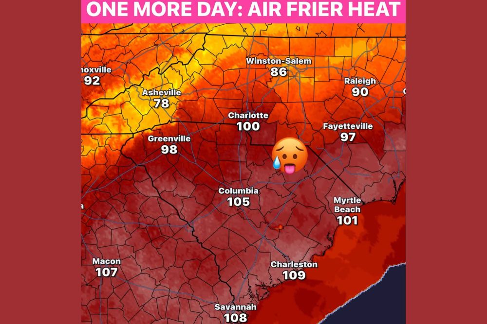 Extreme Heat Peaks Across the Carolinas and Georgia With Charleston Near 109 and Columbia Near 105 Before Much Cooler Air Arrives Monday