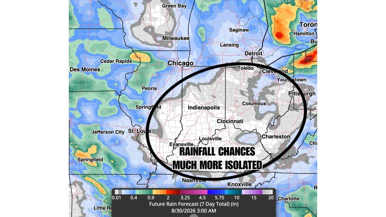 Indianapolis and Columbus Finally Catch a Break as Rain Chances Turn Isolated Across the Ohio Valley Next Week