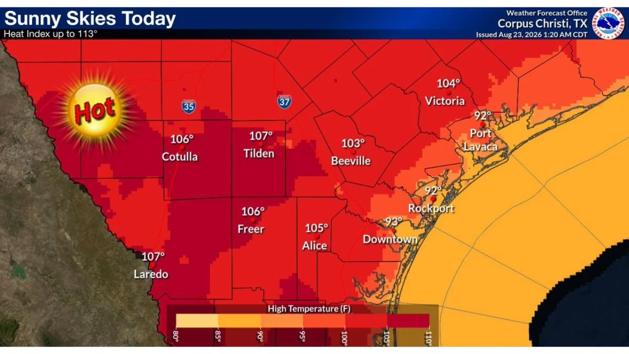 Laredo and Tilden Hit 107 Degrees as South Texas Heat Index Climbs to 113 Under Sunny Skies