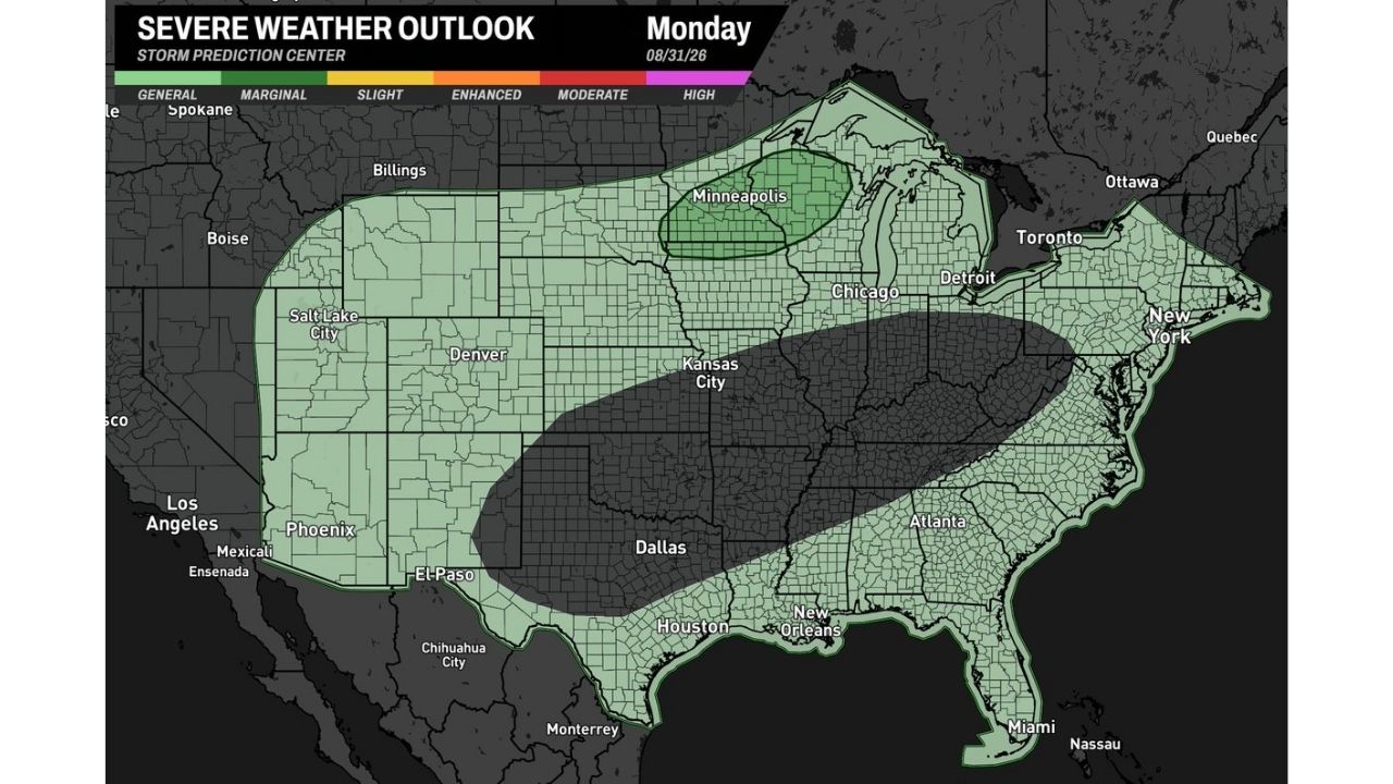 Marginal Risk Stretches From Kansas to Michigan and Minnesota as SPC Flags Monday-Tuesday Severe Setup Across the Corn Belt