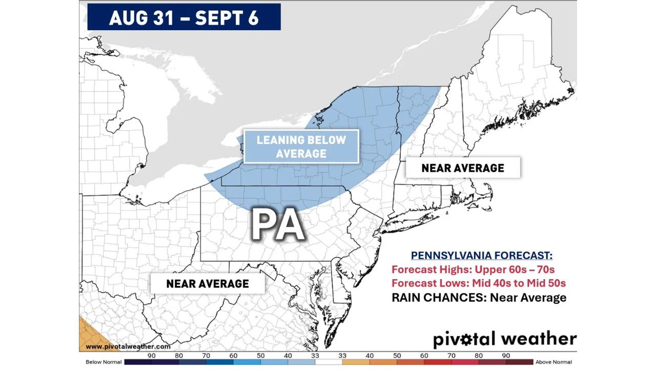 Near Average Temperatures, Rain Chances Expected for Pennsylvania and Northeast as Highs Stay in 60s and 70s Through Early September