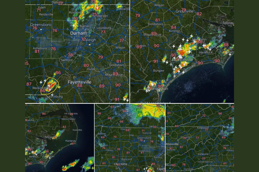 Scattered Coastal Storms Develop Across North Carolina Including Jacksonville Wilmington and Central NC With Gusty Winds and Heavy Rainfall This Afternoon Evening