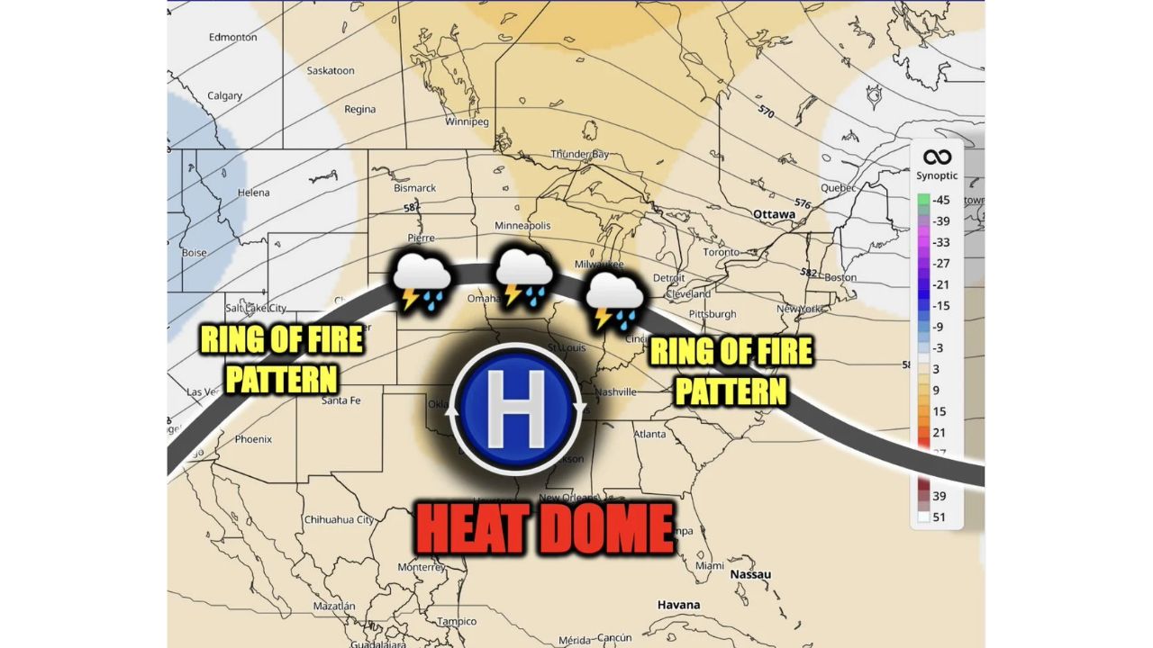 Storm Chances Return to Midwest Late Next Week as Heat Dome Rebuilds Over Southern US, Fuels Ring of Fire Pattern