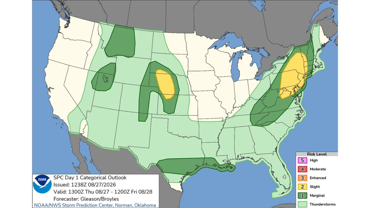 Twin Slight Risk Zones Explode Across Central Plains and NYC to Boston Corridor Today as Severe Storms Threaten Millions
