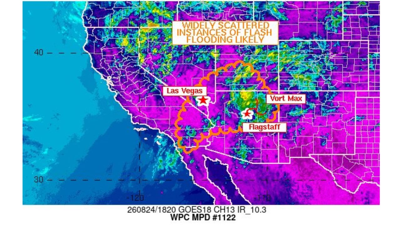 Widely Scattered Flash Flooding Likely Across Southwest as Storms Target Las Vegas to Flagstaff Corridor