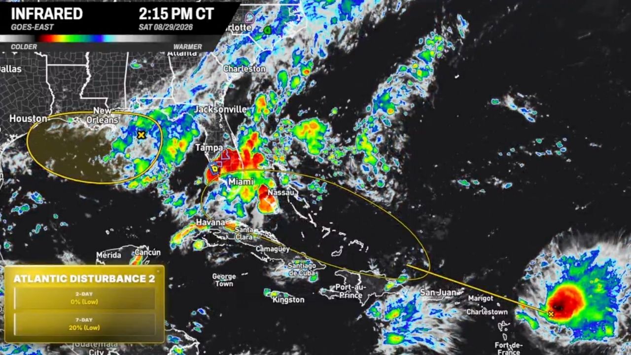 Invest 97L Targets Gulf Coast With 20% Development Odds as Dolly’s Remnants Linger Near Bahamas at 10%