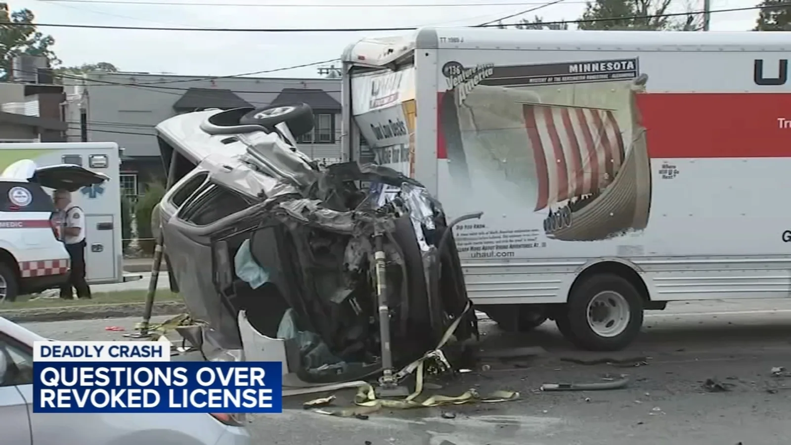 Police lights at the scene of a deadly multi-vehicle crash in Haverford Township